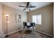 Bedroom featuring neutral walls, carpet flooring, and a modern ceiling fan at 6640 W Honeysuckle Dr, Phoenix, AZ 85083