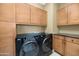 Laundry room boasts full size front load washer and dryer with ample cabinet space and stone counters at 7295 N Scottsdale Rd # 1004, Paradise Valley, AZ 85253