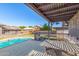 Relaxing backyard view from covered patio with pool and lush greenery, perfect for outdoor enjoyment at 8621 W Via Montoya Dr, Peoria, AZ 85383