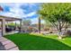 Lush backyard with artificial turf, mature trees, desert landscaping, and view of the lake at 21500 N 262Nd Ln, Buckeye, AZ 85396