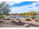 Beautiful community lake view with lush desert landscaping and a row of homes in the background at 21500 N 262Nd Ln, Buckeye, AZ 85396