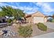 Desert home with low maintenance landscaping featuring a variety of cacti, rocks, and decorative features at 21500 N 262Nd Ln, Buckeye, AZ 85396