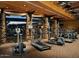 Modern gym with state-of-the-art equipment, exposed beams, and stone pillars at 22317 N 39Th Run, Phoenix, AZ 85050