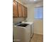 Functional laundry room featuring matching washer and dryer set, upper cabinets, and a window for natural light at 3145 W Sandra Ter, Phoenix, AZ 85053