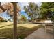 View of the front yard with a tree with yellow fruit from a covered patio area at 628 Leisure World --, Mesa, AZ 85206