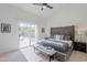 Spacious bedroom with a ceiling fan, a king bed and a sliding glass door leading to the pool at 1881 E Erie St, Chandler, AZ 85225