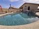 Sparkling swimming pool with stone accents, landscaping, and a tranquil backyard ambiance at 6458 W Adobe Dr, Glendale, AZ 85308