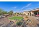 Lush backyard with desert plants, artificial turf, providing a private outdoor retreat at 7717 W Noble Prairie Way, Florence, AZ 85132