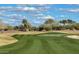 Scenic golf course view with lush green fairway, sand trap, and palm trees against a blue sky at 7717 W Noble Prairie Way, Florence, AZ 85132