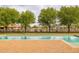 Inviting backyard pool with a clear blue water and a meticulously kept yard with mature trees at 21442 E Excelsior Ave, Queen Creek, AZ 85142
