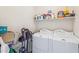 Functional laundry area with washer, dryer, and storage shelves at 6230 S Mesa Vista Dr, Gold Canyon, AZ 85118
