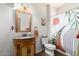 Bathroom showcasing vanity with mirror and shower with stylish curtain at 11056 E Nopal Ave, Mesa, AZ 85209