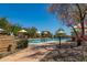 Beautiful pool with chairs, umbrellas, landscaped surroundings, and a clear blue sky at 28735 N 21St Ave, Phoenix, AZ 85085