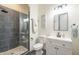 Modern bathroom with a sleek glass-enclosed shower and white vanity sink at 4915 N Greentree Dr, Litchfield Park, AZ 85340