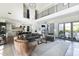 Bright, open living room with high ceilings, a modern chandelier, and access to the kitchen area at 5601 E Monterosa St, Phoenix, AZ 85018