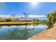 Picturesque pond with clear water reflecting the blue sky and lush landscaping at 9633 S 51St St, Phoenix, AZ 85044