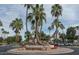 Circular roundabout featuring palm trees in a beautiful community complemented by nearby visitor parking spaces at 9638 E Tranquility Way, Sun Lakes, AZ 85248