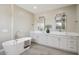 Elegant bathroom with a soaking tub, double vanities, and modern fixtures at 24201 N 87Th St, Scottsdale, AZ 85255