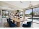 Modern dining area with pool views, stylish lighting, and an elegant table setting at 24201 N 87Th St, Scottsdale, AZ 85255