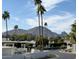 Neighborhood view highlighting palm trees, community landscaping and mountain backdrop at 7242 E Joshua Tree Ln, Scottsdale, AZ 85250