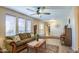 Inviting living room with a large ceiling fan and an elegant sitting area at 7616 W Wagoner Rd, Glendale, AZ 85308