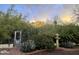 Scenic backyard oasis with lush desert vegetation, rainbow, mountain views, and a decorative door at 7841 N 18Th St, Phoenix, AZ 85020