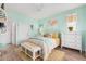 Light and airy bedroom with mint walls, white furniture, and decorative accents at 2511 W Queen Creek Rd # 163, Chandler, AZ 85248