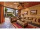 Indoor living space with outdoor access, spiral staircase, TV and cozy furniture for a relaxing ambiance at 7121 E Mcdonald Dr, Paradise Valley, AZ 85253
