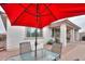 Backyard patio features an umbrella table set, desert landscaping, a brick paver patio and covered area at 22651 E Via Del Verde --, Queen Creek, AZ 85142