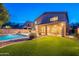 A luxurious backyard features a covered patio, pool, and artificial grass for a low-maintenance retreat at 26711 N 21St Dr, Phoenix, AZ 85085