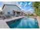 Backyard oasis featuring a pool, patio, and lush landscaping, ideal for outdoor entertaining and relaxation at 26711 N 21St Dr, Phoenix, AZ 85085