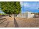 Large backyard featuring a covered patio, mature trees, and low-maintenance desert landscaping at 5725 E Colby St, Mesa, AZ 85205