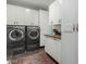 Well-organized laundry room with modern washer and dryer, ample storage, and stylish cabinetry at 2701 E Hobart St, Gilbert, AZ 85296