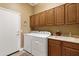 Well-equipped laundry room with modern washer and dryer, ample cabinet space, and a utility sink at 8157 E Apache Plumb Dr, Gold Canyon, AZ 85118