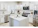 Modern kitchen features white cabinets, quartz countertops, stainless steel appliances, and tiled backsplash at 10825 W El Cortez Pl, Peoria, AZ 85383