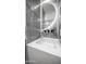 Modern bathroom with unique textured gray tiles, a round lighted mirror, and a sleek white countertop at 4434 E Camelback Rd # 128, Phoenix, AZ 85018