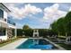 Luxury backyard with a large pool, manicured landscaping, and elegant lounge furniture at 5915 E Calle Del Sud --, Phoenix, AZ 85018