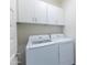 Bright laundry room with white cabinets, washer, and dryer appliances for convenient chores at 651 N Ironwood Dr # 4, Apache Junction, AZ 85120