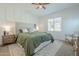 Bright bedroom featuring a cozy bed with an olive green comforter, side table, and decorative rug at 778 E Harper St # 101, Gilbert, AZ 85297