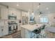 Stylish kitchen featuring stainless steel appliances, white cabinetry, a center island with seating, and modern pendant lighting at 778 E Harper St # 101, Gilbert, AZ 85297