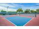 Outdoor pickleball courts with vibrant blue and red surfaces, ready for friendly competition at 19400 N Westbrook Pkwy # 320, Peoria, AZ 85382