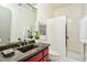 Elegant bathroom featuring a modern vanity, vessel sink, and tiled walk-in shower at 5682 N Scottsdale Rd, Paradise Valley, AZ 85253