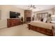 Bright main bedroom boasting a stone fireplace, TV, and refined decor at 9955 E Celtic Dr, Scottsdale, AZ 85260