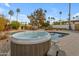 Inviting pool area with a hot tub, surrounded by palm trees and lush landscaping, a perfect outdoor oasis at 11041 N 44Th St, Phoenix, AZ 85028