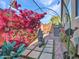 Secluded patio area features vibrant bougainvillea, a tranquil fountain, and a pathway of stepping stones at 11256 S Hopi Dr, Goodyear, AZ 85338