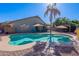 Backyard showcasing a pristine kidney-shaped pool, patio, and desert landscaping under a sunny sky at 1896 S Porter St, Gilbert, AZ 85295