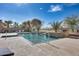 Sparkling backyard pool with a water feature and lush landscaping at 22050 N Balboa Dr, Maricopa, AZ 85138