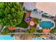 Drone view features a lush backyard with a beautiful pool and well-manicured landscape, perfect for outdoor enjoyment at 3482 W Shannon St, Chandler, AZ 85226