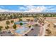 Panoramic aerial view showcasing park amenities, including tennis and basketball courts and recreation areas at 9090 N 86Th Pl, Scottsdale, AZ 85258