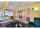 Cozy sunroom featuring tiled floors, colorful accents, and a view of the lush backyard at 12515 W Prospect Dr, Sun City West, AZ 85375